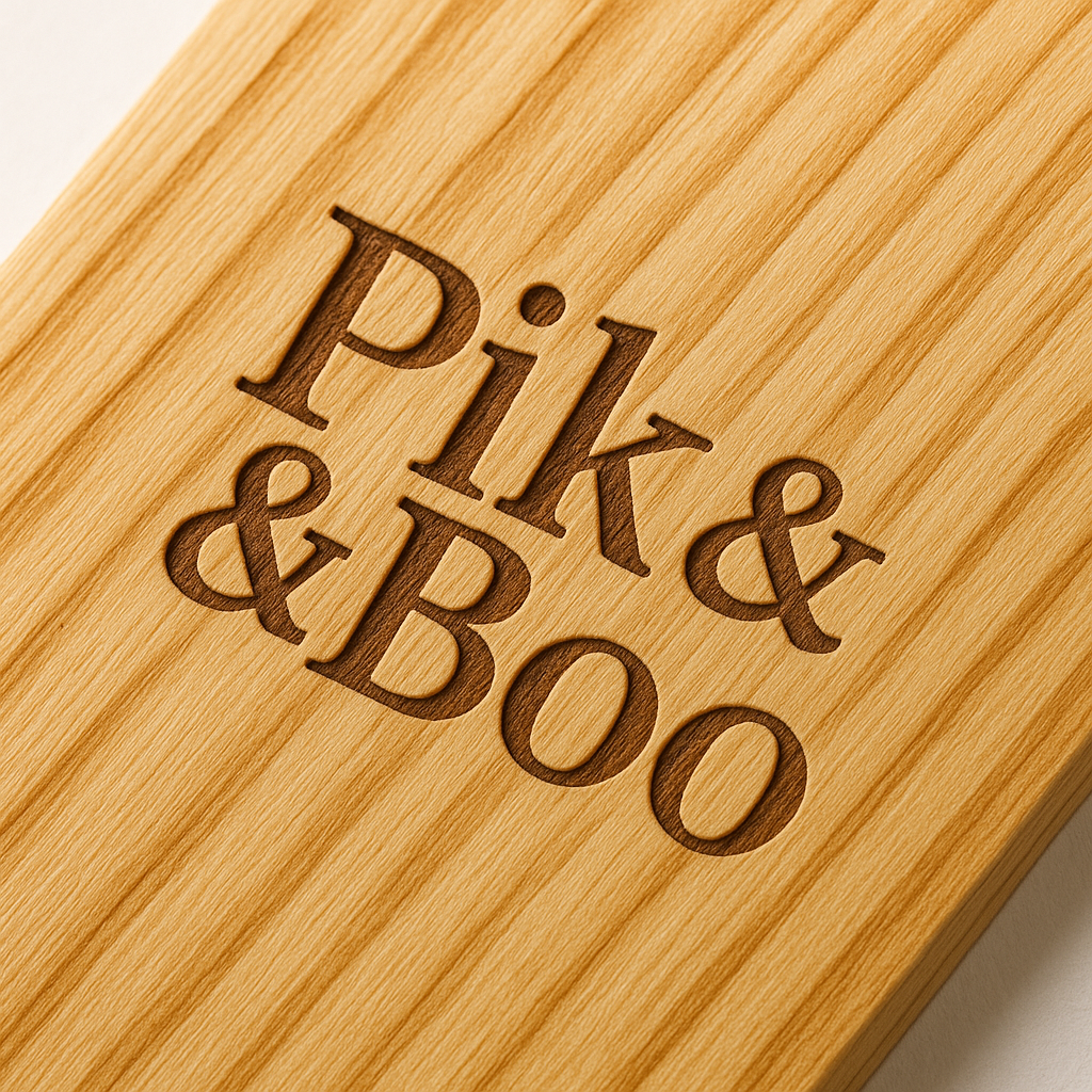 Pik & Boo logo engraving detail